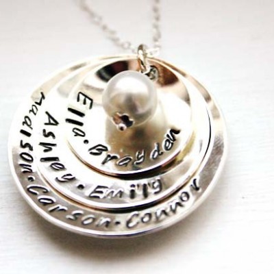 Personalized hand stamped sterling silver Mother's or Grandmother's name necklace