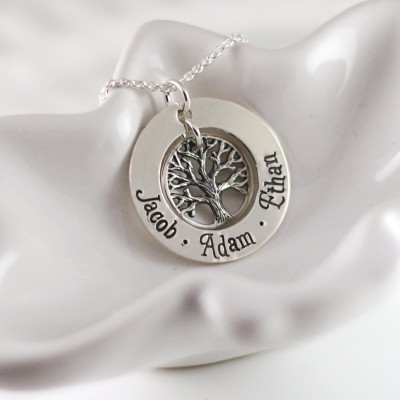 Personalized mom jewelry - Sterling silver - Family Tree - Tree of life - Hand stamped - Name necklace - Mommy necklace -Grandmother jewelry