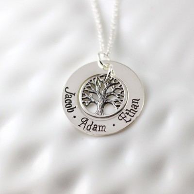 Personalized mom jewelry - Sterling silver - Family Tree - Tree of life - Hand stamped - Name necklace - Mommy necklace -Grandmother jewelry