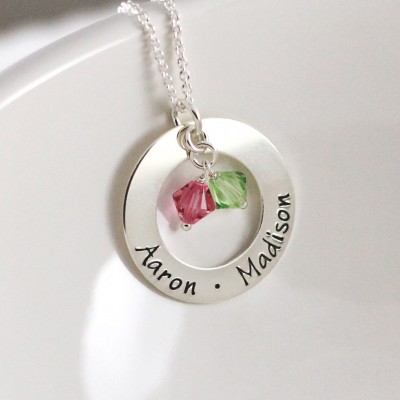 Personalized mommy jewelry - Hand stamped name necklace - Sterling silver loop necklace - Birthstone jewelry - Grandma necklace - Mom gift