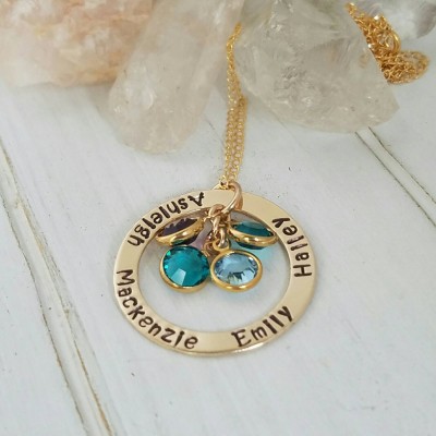 Personalized mother necklace, 14kt Gold Filled, 4 name Necklace,  hand stamped, gold name Necklace, Birthstone Jewelry, grandmother necklace