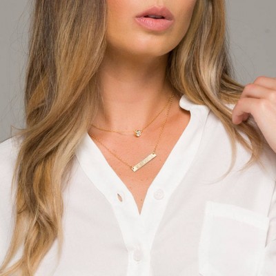 Personalized name bar gemstone necklace,Rectangle Monogram,Contemporary bar,Layered bar necklace,Turquoise,double layered