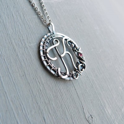 Personalized silver necklace K - 999 fine silver jewelry - wire wrapped pendant - gift for women - gift for mom