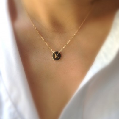 Petite Gold Initial Necklace - Tiny Gold Charm - Personalized Necklace - Custom Engraved - Simple Gold Necklace