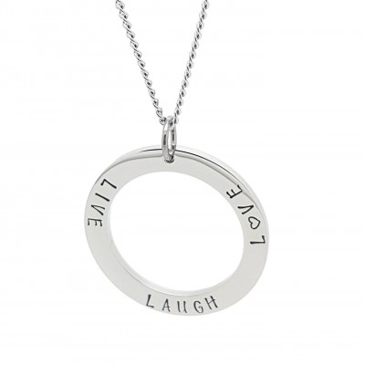Plain Silver Circle Pendant with Personalised Text Silver Necklace and Gift box Included, Hand Stamped quality surgical steel hypoallergenic
