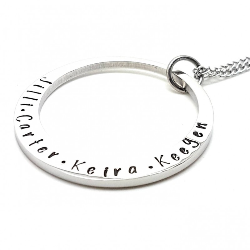 Silver Circle Family Necklace with 5 Names & Birthstones - GetNameNecklace