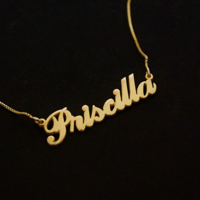 Priscilla style Name Necklace , Gold Plated Art font Name Necklace Custom handwriting nameplate, Gold Plated Name Necklace, Gold Name Carrie
