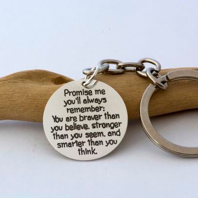 Promise me you'll always remember .. 925-silver necklace/key ring Handmade Jewelry inspirational quote .. graduation gift, empowering gift