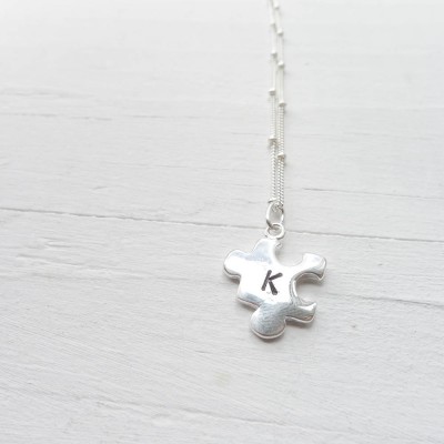 Puzzle Necklace Sterling Silver Puzzle Piece Charm Personalized with Initial or Letter