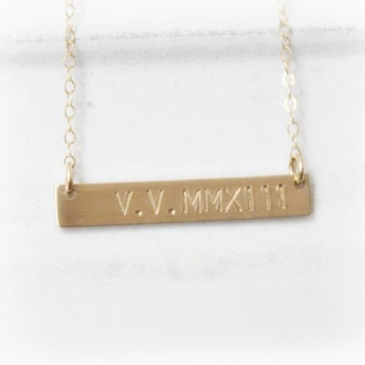 Roman Numeral Necklace, Wedding Gift, Date Necklace Gift for Wife, Gold Bar Necklace Gold Necklace, Personalized Necklace, Meaningful Gift