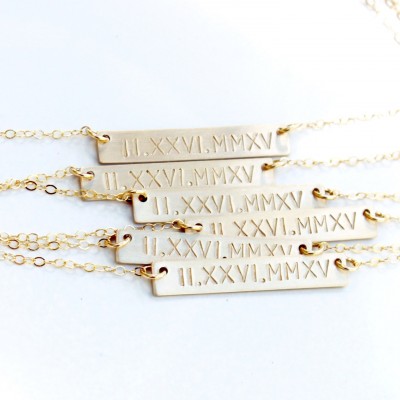 Roman Numeral Necklace, Wedding Gift, Date Necklace Gift for Wife, Gold Bar Necklace Gold Necklace, Personalized Necklace, Meaningful Gift