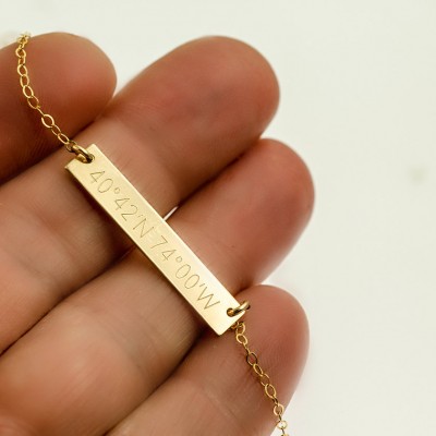 Rose Gold Bar Necklace Name | Engraved Name Bar | Celebrity Style | Name Bar Necklace 14Kt Gold  | Pink Gold Bar