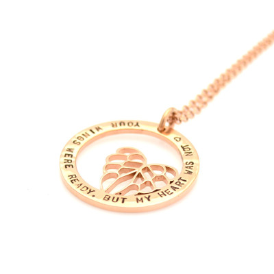 Rose Gold Custom Angel Wing Memorial Personalised Hand Stamped Pendant - Stainless Steel