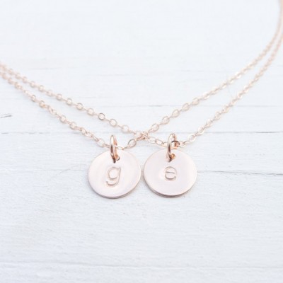 Rose Gold Double Chain Necklace Dainty Two Chain Necklaces with Initials Initial Charms with 2 chains Letter Pendants Lowercase Font