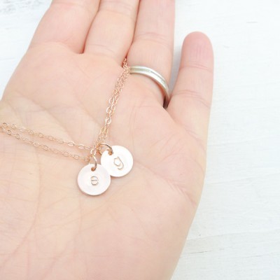 Rose Gold Double Chain Necklace Dainty Two Chain Necklaces with Initials Initial Charms with 2 chains Letter Pendants Lowercase Font