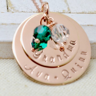 Rose Gold Grandmother Necklace, Family Name Necklace, Grandma Necklace with Birthstones, Personalized Jewelry, Grandma Gift, Nana Necklace