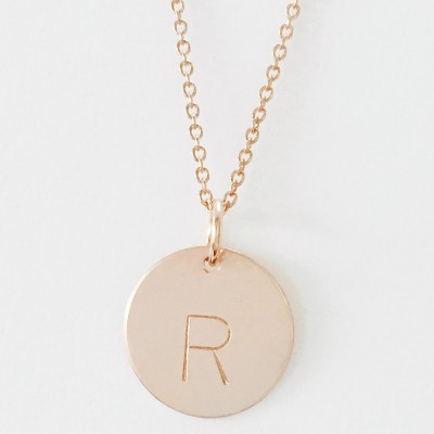 Rose Gold Handstamped Initial Necklace - 14K Rose Gold Plated or Sterling Silver Personalized Necklace - Uppercase Initial Circle