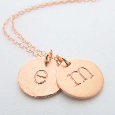 Rose Gold Initial Necklace | Letter Charms | Brushed Hammered Shiny | 14K Gold Filled