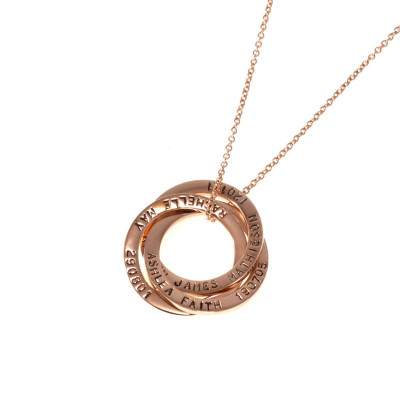 Rose Gold Linked Rings Personalised Hand Stamped Pendant & Chain - Stainless Steel Silver