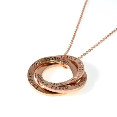 Rose Gold Linked Rings Personalised Hand Stamped Pendant & Chain - Stainless Steel Silver