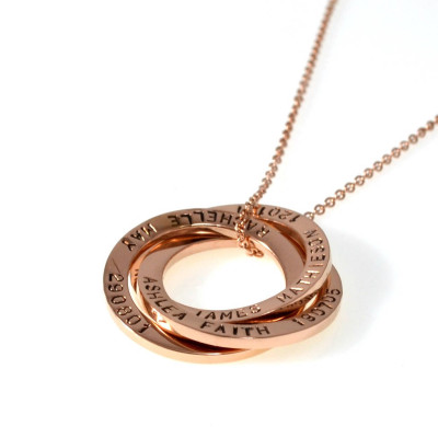 Rose Gold Linked Rings Personalised Hand Stamped Pendant & Chain - Stainless Steel Silver