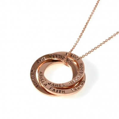 Rose Gold Linked Rings Personalised Hand Stamped Pendant & Chain - Stainless Steel Silver