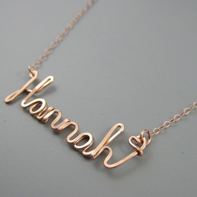 Rose Gold Name Necklace with a Tiny Heart - personalized cursive word, kids name necklace for mom