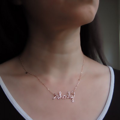 Rose Gold Name Necklace with a Tiny Heart - personalized cursive word, kids name necklace for mom