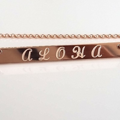 Rose Gold Nameplate Necklace - Personalized Bar Necklace - Custom Engraved - Gold, Silver, Bar - Custom Message - Dainty Nameplate Necklace