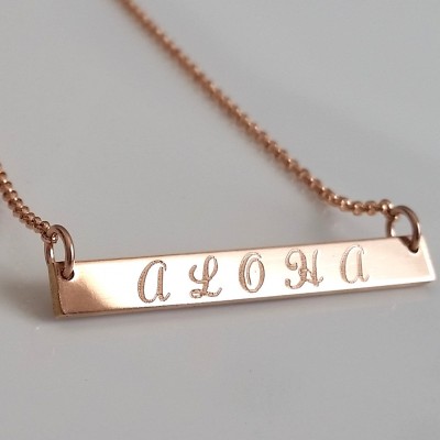 Rose Gold Nameplate Necklace - Personalized Bar Necklace - Custom Engraved - Gold, Silver, Bar - Custom Message - Dainty Nameplate Necklace