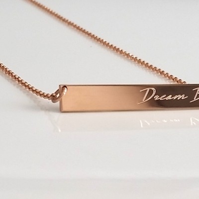 Rose Gold Nameplate Necklace - Personalized Bar Necklace - Custom Engraved - Gold, Silver, Rose Gold Bar Necklace - Custom Message Necklace