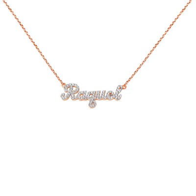 SNP01cz Silver Bold Script Letter Name Necklace with Cubic Zirconia