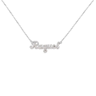 SNP01cz Silver Bold Script Letter Name Necklace with Cubic Zirconia