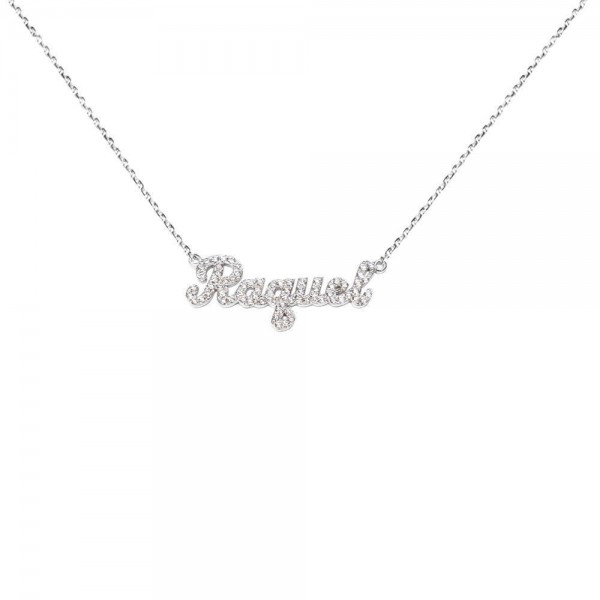 SNP01d Silver Bold Script Letter Name Necklace with Diamond