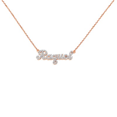 SNP01d Silver Bold Script Letter Name Necklace with Diamond