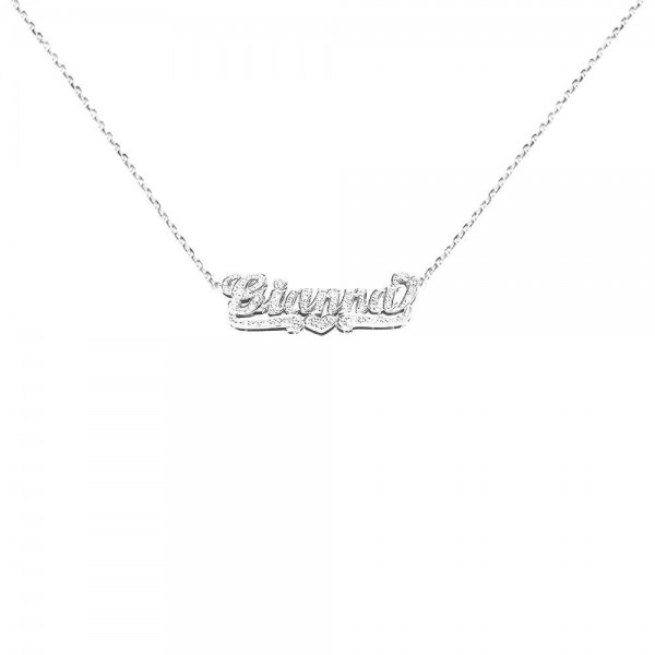 SNP05cz Silver Heart Tail All Cubic Zirconia Name Necklace