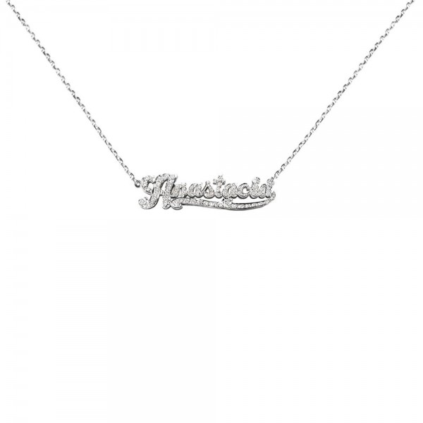 SNP16cz Silver Accent on First Initial Name Necklace with Cubic Zirconia