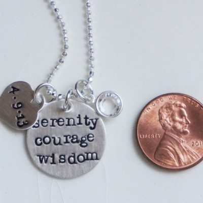 Serenity Prayer Inspirational Necklace Sterling Silver Courage Wisdom Date Birthstone Sobriety AA Jewelry