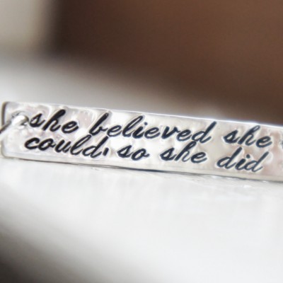 She Believed She Could So She Did Sterling SIlver Bar Necklace Fancy Font Personalized Jewelry