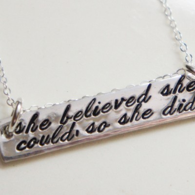 She Believed She Could So She Did Sterling SIlver Bar Necklace Fancy Font Personalized Jewelry