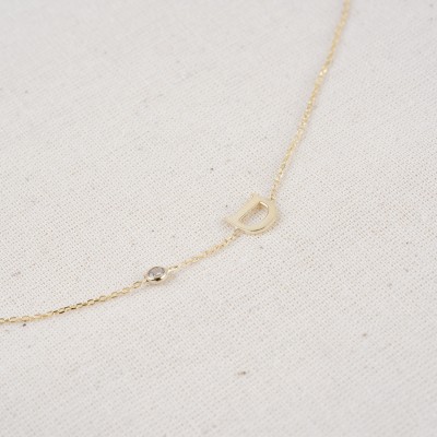 Sideways Initial Necklace with Tiny Diamond | Initial Birthstone Necklace | Personalized Necklace | Bridesmaid Gift | Birthstone Sideways