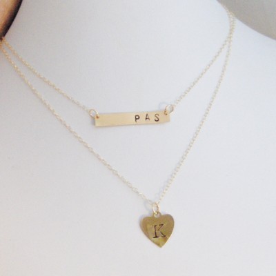 Signature Gold Bar,Engraved Bar,Personalized Bar,Bar Necklace,Layered Gold Necklace,Long and Layered,Layer set,Set,Gold Necklace,Heart