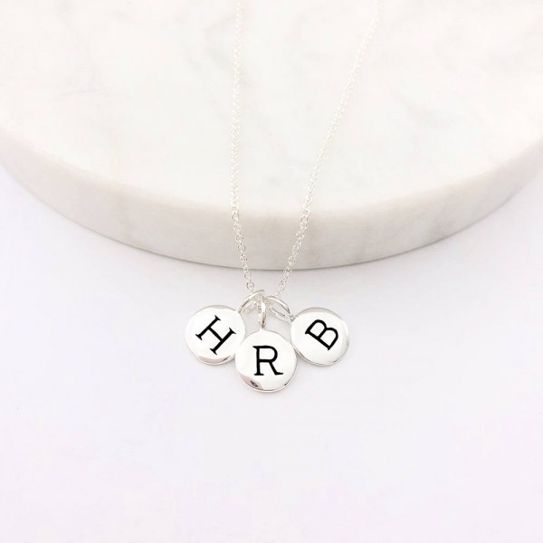 Silver 3 Initial Charm Necklace - Mom Necklace - New Baby Necklace