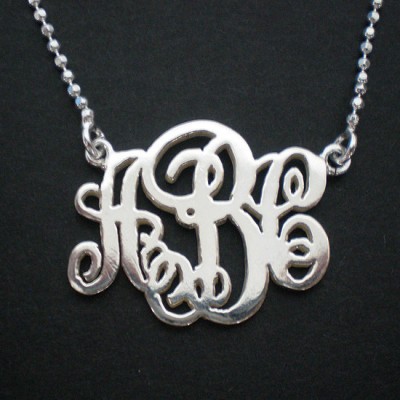 Silver 3 Initial Personalized Monogram Necklace - Initial monogram necklace teen - monogram necklace silver