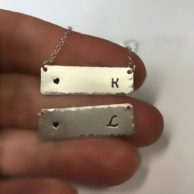 Silver Bar Initial Necklace, Rectangle Necklace Silver, Personalized Necklace, Mother Name Charm Silver, Rectangle, Best Friend