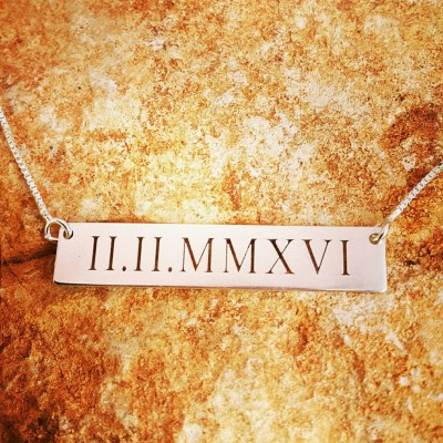 Silver Bar Necklace - Sterling Silver Horizontal Bar - Date / Text /Name /Initial Engrave -Roman Numeral Necklace, Personalized Bar necklace