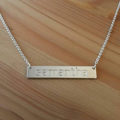Silver Bar Necklace / Sterling Silver Horizontal Bar / Date / Text /Name /Initial Engrave / Kim Kardashian Name Necklace / Cyber Monday Sale