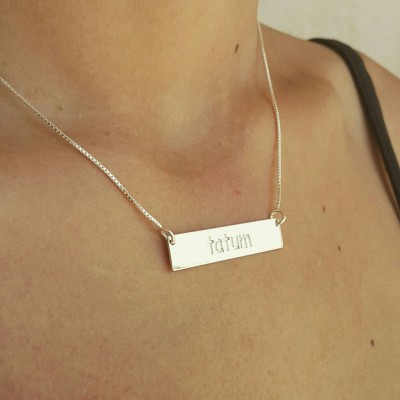 Silver Bar Necklace Sterling Silver Horizontal Bar / Date Text Name Necklace Initial Engrave Kim Kardashian Name Necklace With My Name