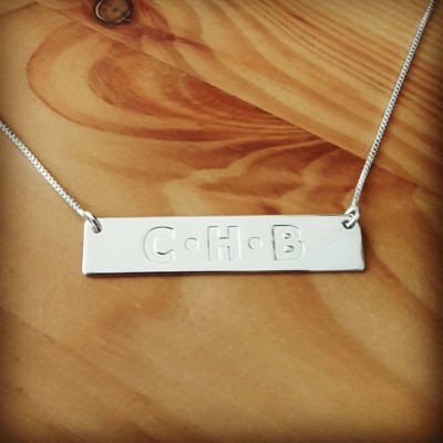 Silver Bar Necklace Sterling Silver Horizontal Bar / Date Text Name Necklace Initial Engrave Kim Kardashian Name Necklace With My Name