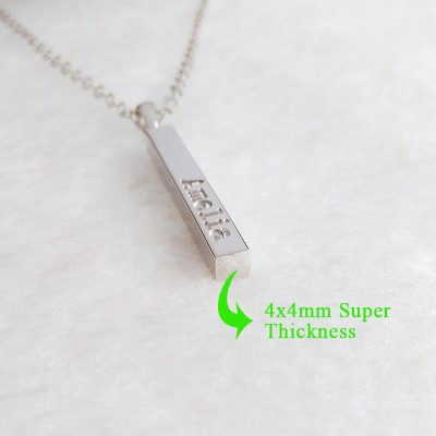 Silver Bar Necklace,White Gold Name Bar Necklace,Engraved Coordinates Necklace,Silver Long Bar Necklace,Custom Bar Jewelry